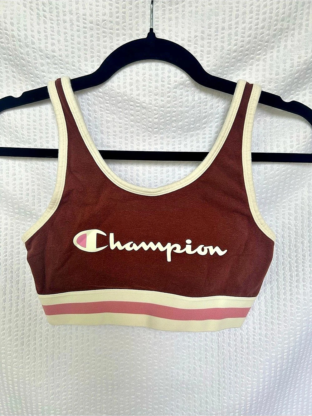 Champion Retro Style Sports Bra Crop Top in Brown, Cream & Pink Size Small